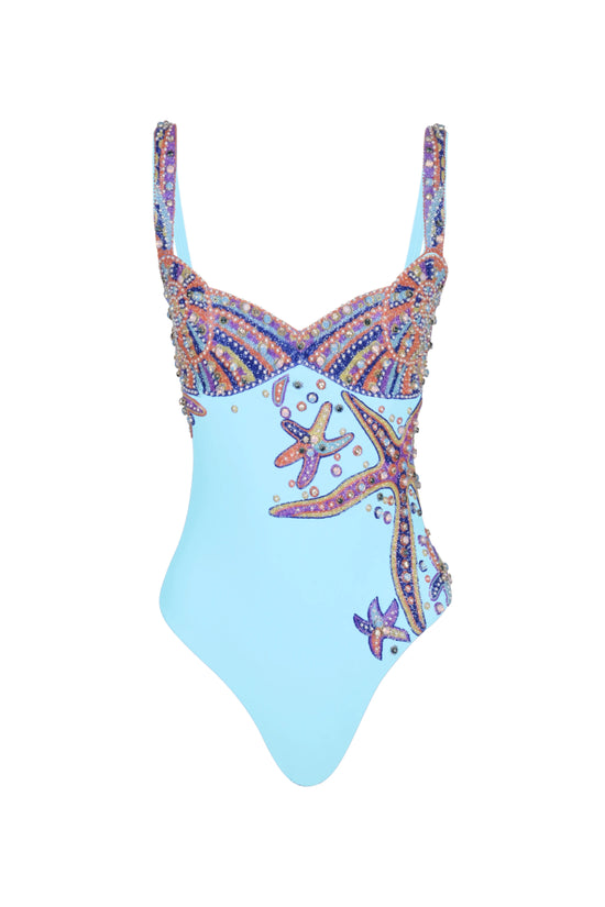 Selene Sea Shell Swimsuit in Aqua - Oceanus Swimwear