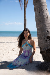 Lobster Hand Beaded Maxi Dress Blue