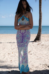 Lobster Hand Beaded Maxi Dress Blue