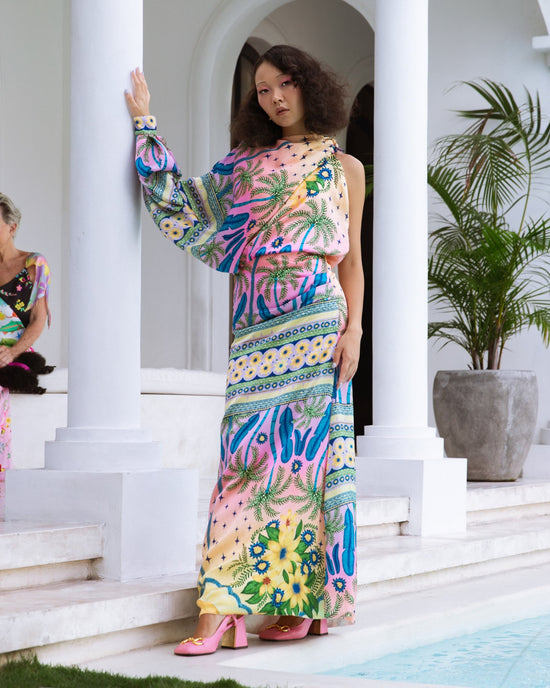 Lola One Shoulder Luxe Multi-Coloured Maxi dress