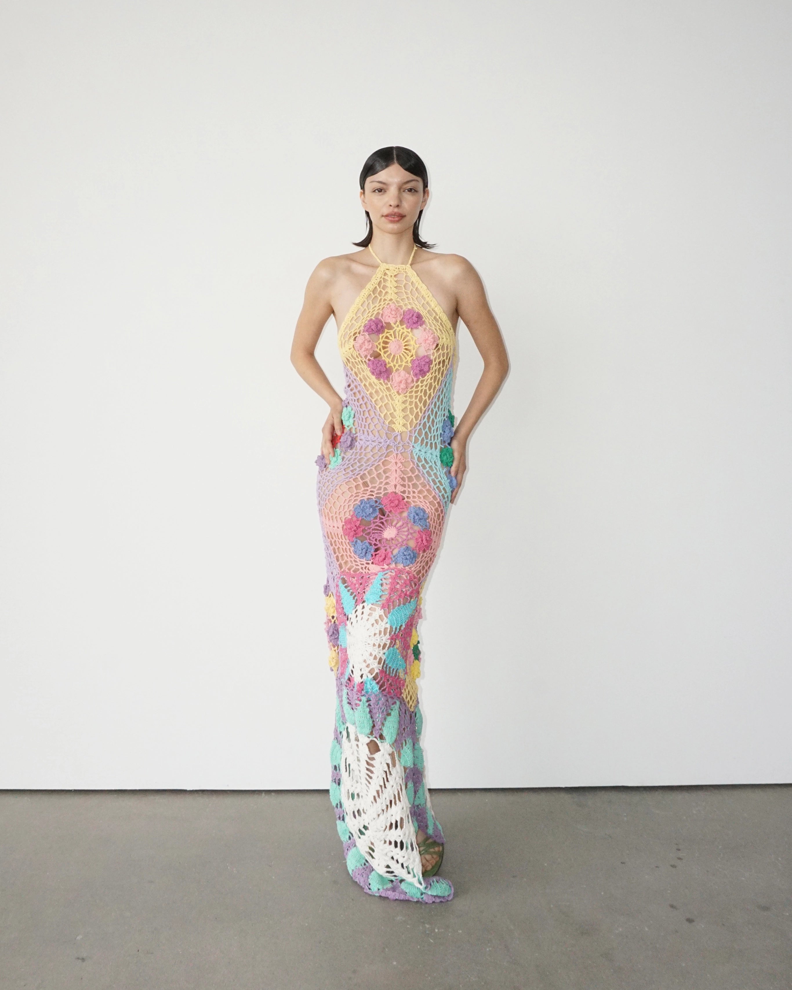 Blue Crochet Halter Maxi Dress