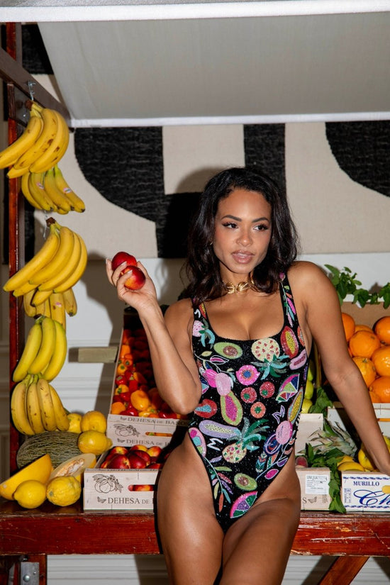 Carmensita Hand - beaded One Piece Swimsuit Black Christina Milian - Oceanus Swimwear