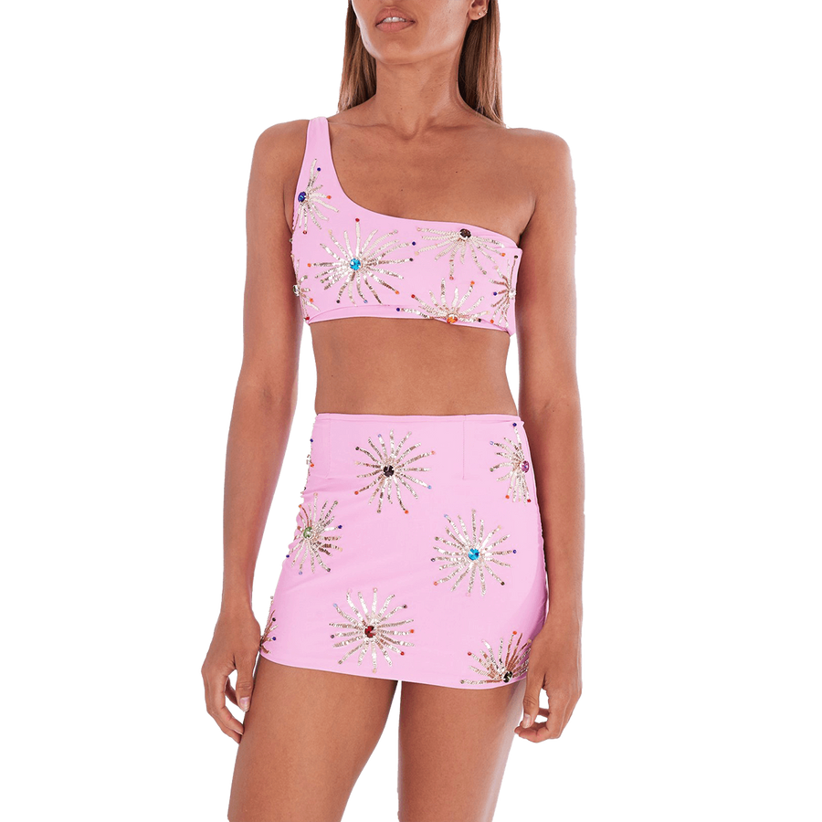 Callie Co-ord Luxe Mini Skirt Pink
