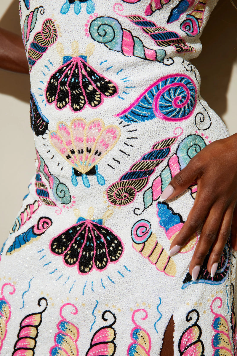Oceanus x Zandra Rhodes Dream Shell Mini Dress White - Oceanus Swimwear