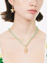 Noir Shell Metal Pendant Green Necklace
