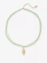 Noir Shell Metal Pendant Green Necklace