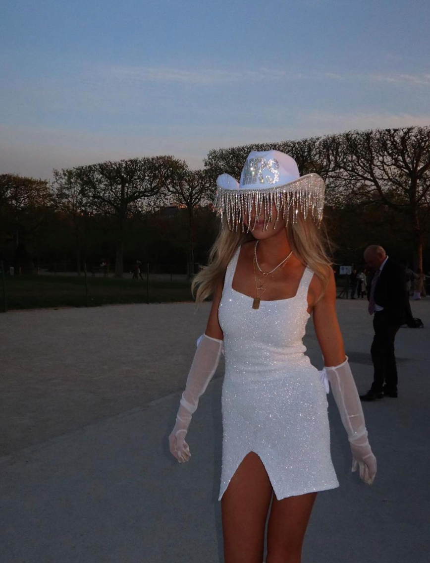 Sofia Halterneck Hand Beaded White Party Dress