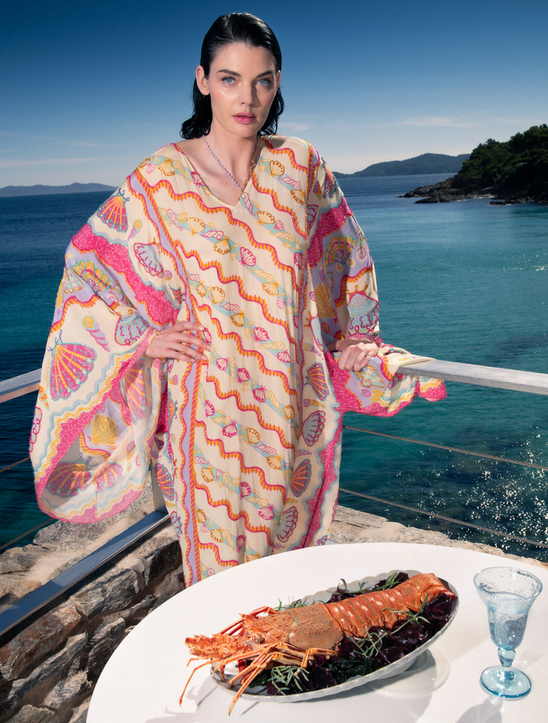 Oceanus x Zandra Rhodes Dream Kaftan Dress – Artistic patterned kaftan maxi long dress – Oceanus Swimwear