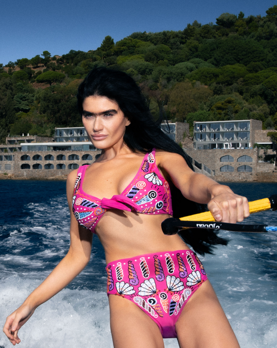 Oceanus x Zandra Rhodes Nebula Shell Bikini Top Fuchsia