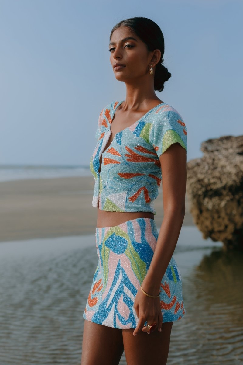 Maya Petal Hand Beaded Skirt Oceanus x By Poppy - Oceanus Swimwear