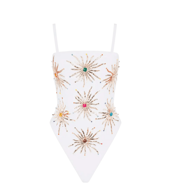 Dolly Two Strap Retro Swimsuit White - Oceanus Swimwear