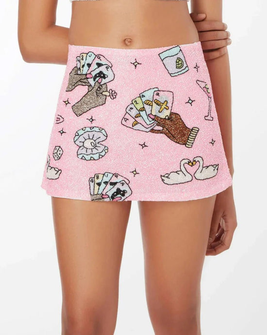 Vegas Beaded Pink Party Beach Co - ord Mini Skirt - Oceanus Swimwear