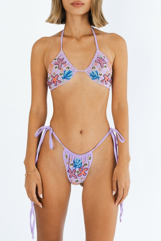 Fia Tropical Hand Embroidered Bikini Top Lilac - Oceanus Swimwear