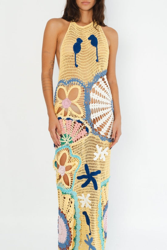 Pearl Halter Crochet Maxi Dress Multi Coloured - Oceanus Swimwear