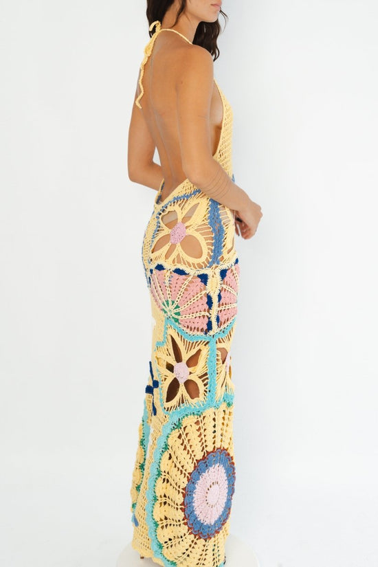 Pearl Halter Crochet Maxi Dress Multi Coloured - Oceanus Swimwear