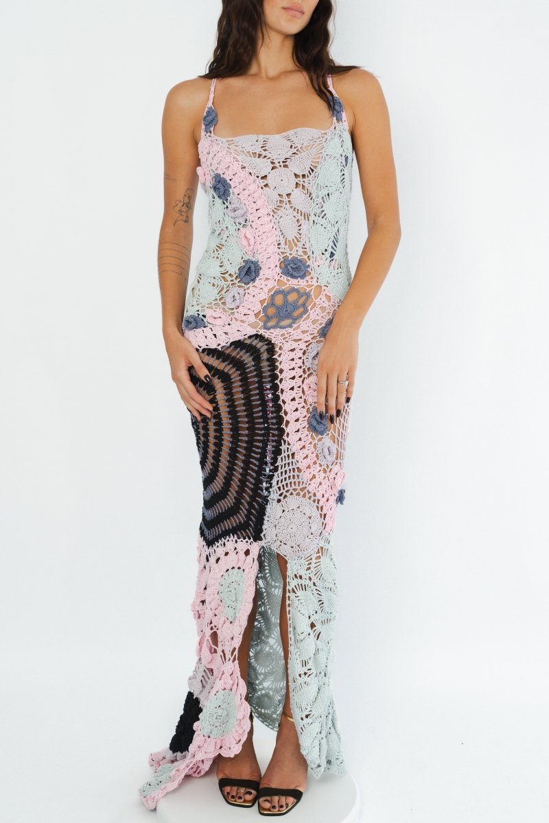 Cassandra Vintage Crochet Evening Dress Multi - Coloured - Oceanus Swimwear