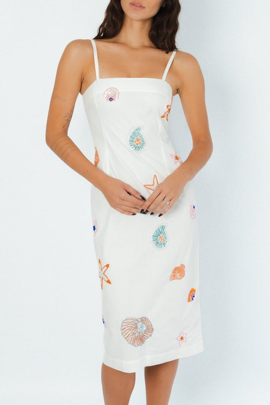 Kiara Crystal Midi Dress White - Oceanus Swimwear