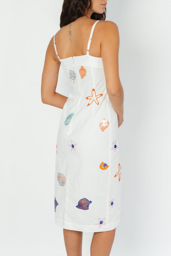 Kiara Crystal Midi Dress White - Oceanus Swimwear