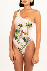 Paisley One Shoulder Luxe Swimsuit Pink - Oceanus Swimwear