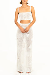 Hazel Beaded Powermesh Jellyfish Maxi Skirt - White - Oceanus Swimwear