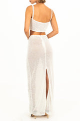 Hazel Beaded Powermesh Jellyfish Maxi Skirt - White - Oceanus Swimwear