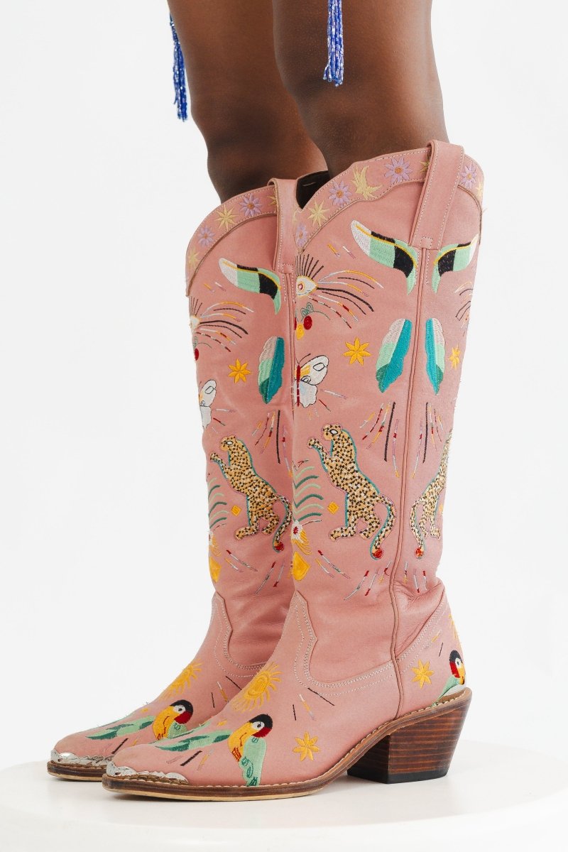 Willow Embroidered Leather Boots - Oceanus Swimwear