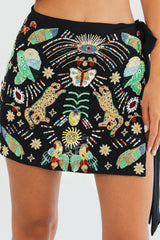 Aurelia Embroidered Luxury Black Mini Skirt - Oceanus Swimwear