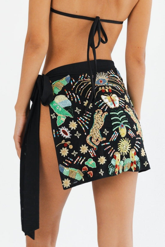Aurelia Embroidered Luxury Black Mini Skirt - Oceanus Swimwear