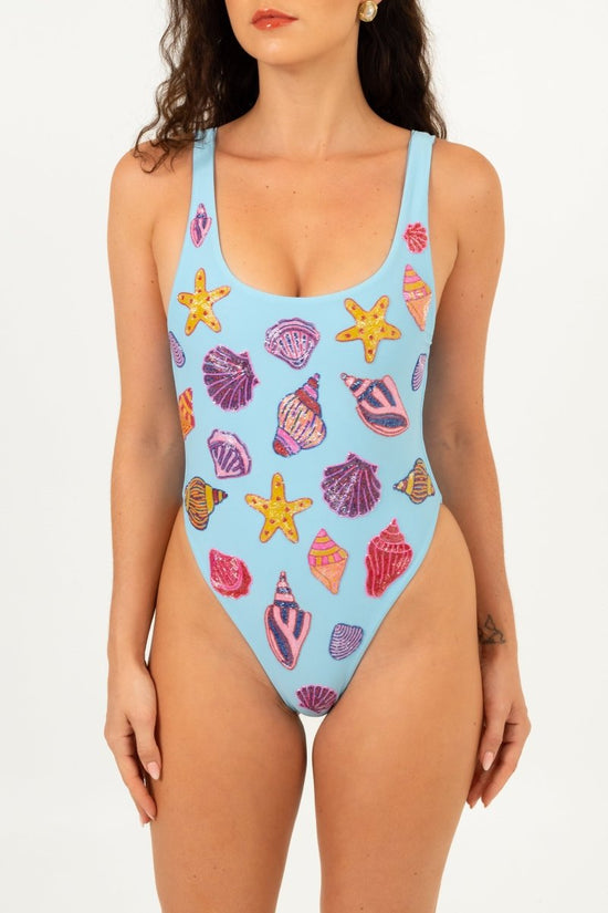 Sophie Hand Beaded Swimsuit Blue - Oceanus Swimwear