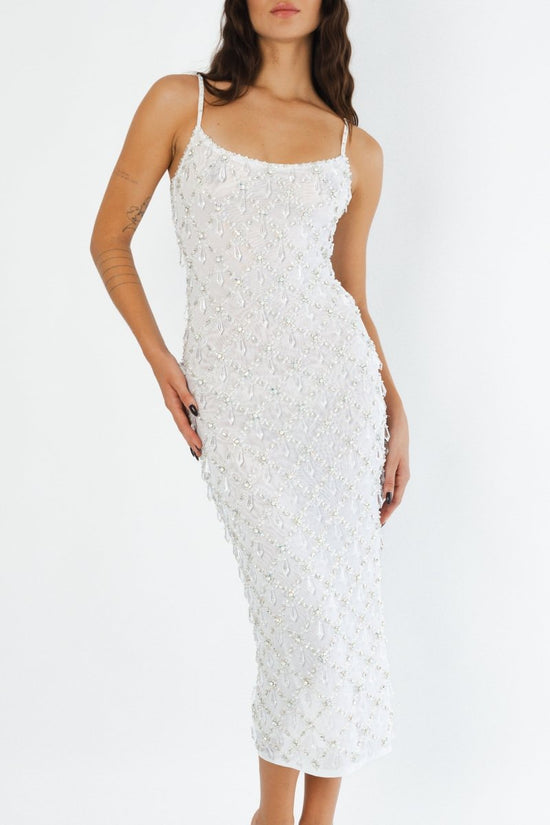 Calliope Luxury Crystal Maxi Party Dress White - Oceanus Swimwear