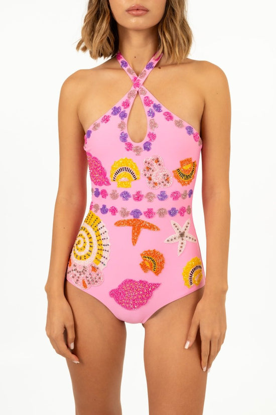 Sirena Cross Over Swimsuit in Pink - Oceanus Swimwear