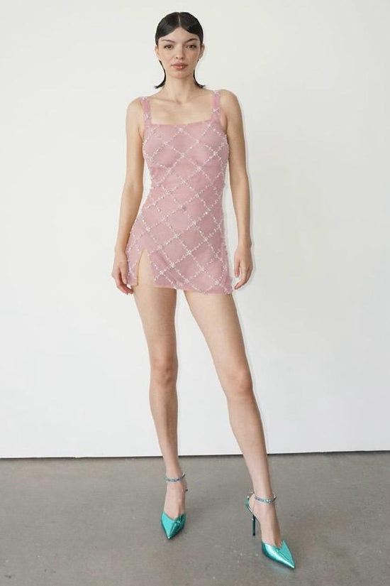 DEIA Embellished Mini Dress with Side Split in Pink by Oceanus