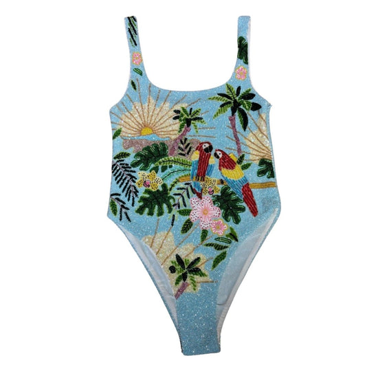 Pandora Luxe Hand Beaded Baby Blue Swimsuit - Oceanus Swimwear