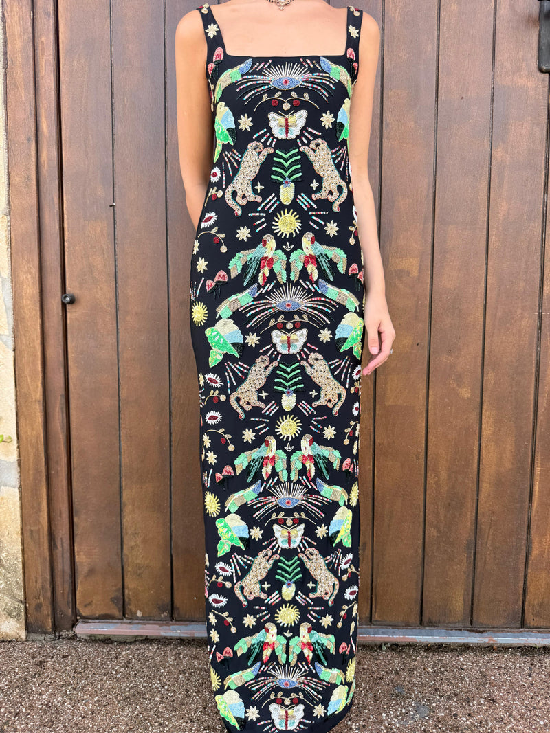 Aurelia Maxi Dress - Multi Colour – Multi-colour tropical motif long dress – Oceanus Swimwear