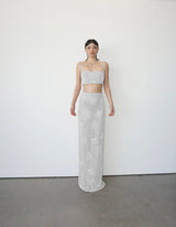 Hazel Beaded Powermesh Jellyfish Maxi Skirt - White - Oceanus Swimwear