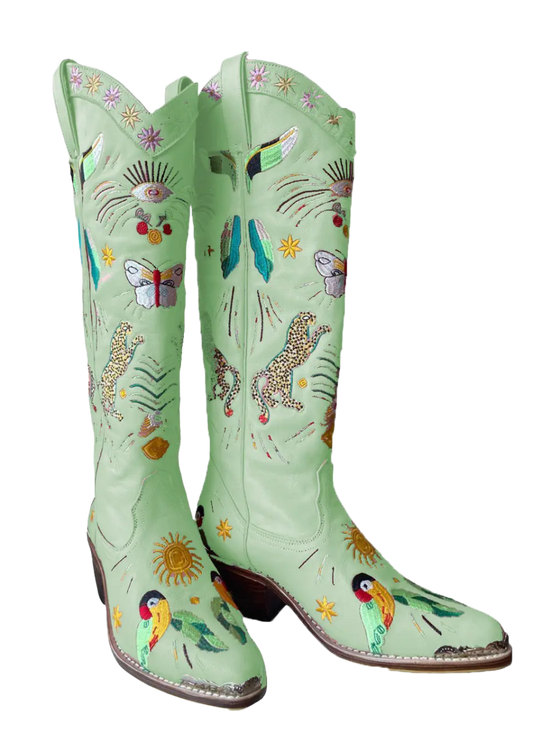 Willow Embroidered Leather Boots - Oceanus Swimwear