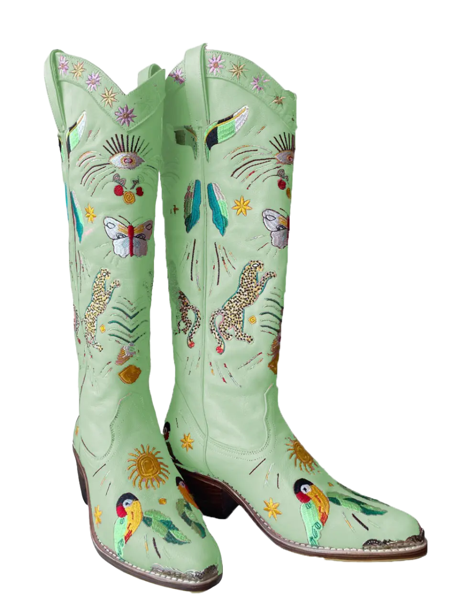 Willow Embroidered Leather Boots - Oceanus Swimwear