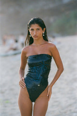 Chrissy Hand Embroidered Sequin Swimsuit Black - Oceanus Swimwear