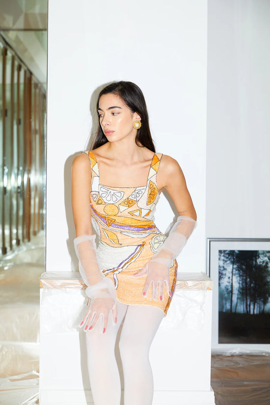 Palm Beach Hand - Beaded Mini Dress Orange - Oceanus Swimwear