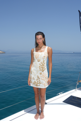 Ocean Treasure White and Gold Beaded Mini Dress