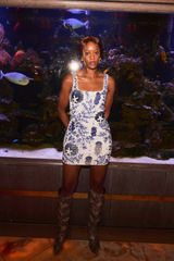 Electra Reef Navy and White Hand Beaded Mini Dress