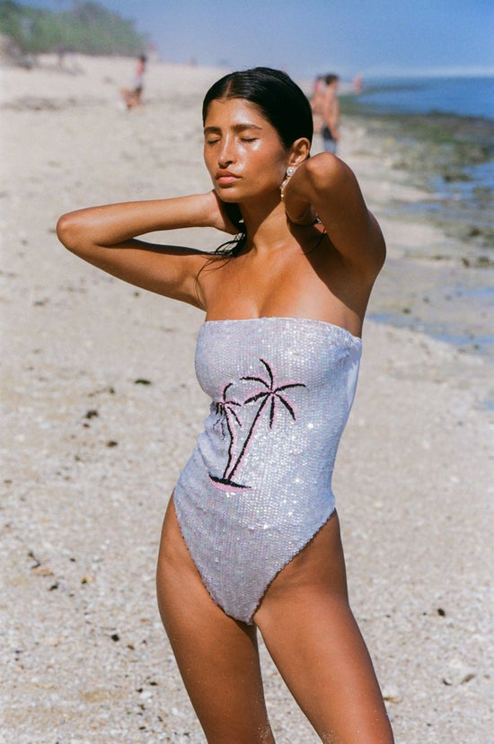Chrissy Hand Embroidered Sequin Swimsuit White - Oceanus Swimwear