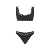 Aaliyah Hand Embroidered Black Bikini Bottom - Oceanus Swimwear