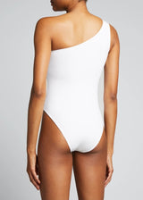 Callie One Shoulder Hand Embroidered swimsuit White - Oceanus Swimwear
