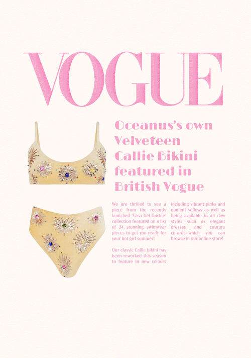 Oceanus's own Velveteen Callie Bikini featured in British Vogue - Oceanus Swimwear