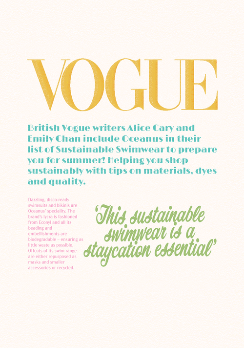 British Vogue featuring Oceanus in 'This Sustainable Swimwear Is A Staycation Essential' - Oceanus Swimwear