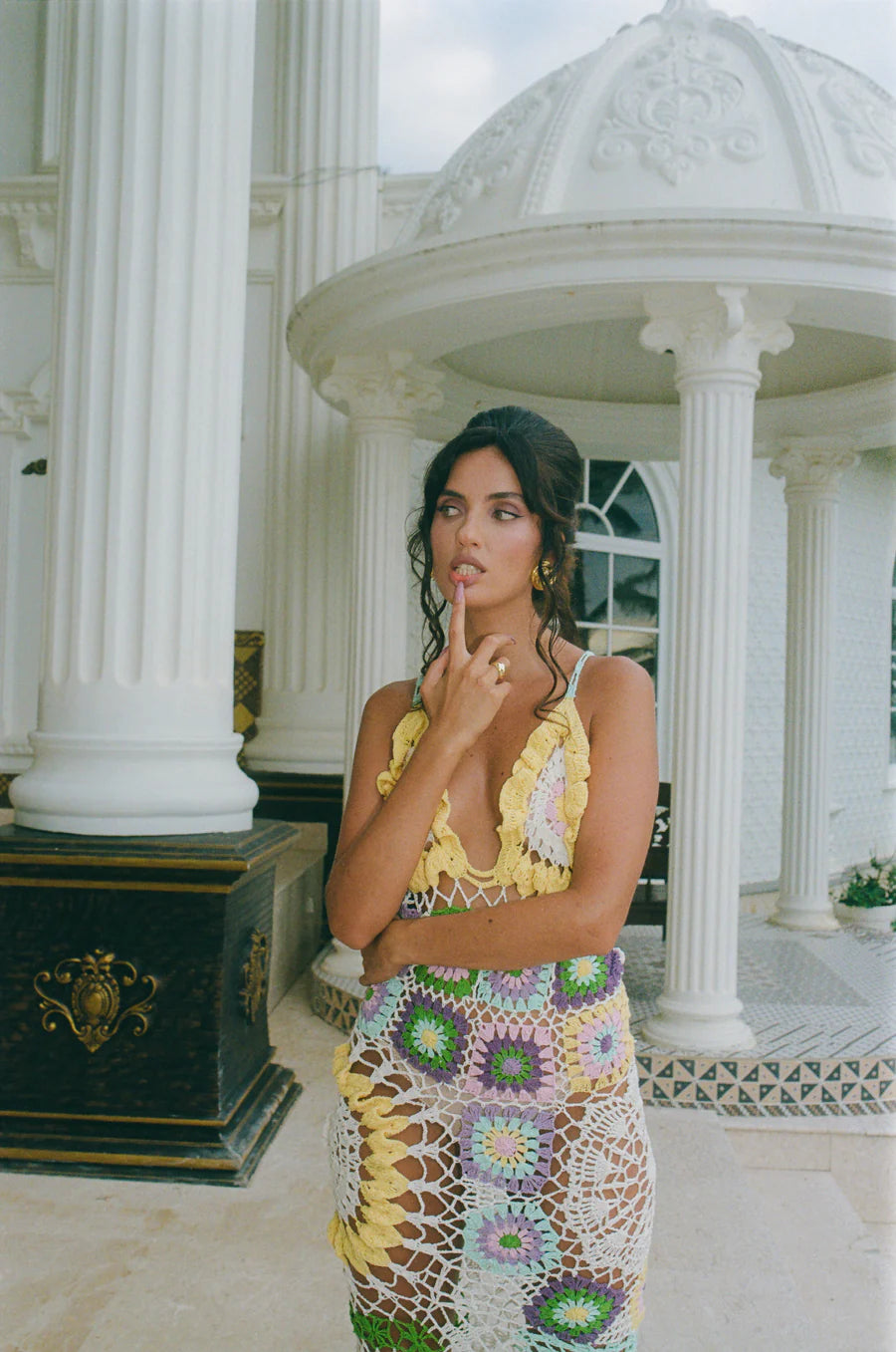 Shop Octavia Crochet Multi-Coloured Party Dress - Oceanus Shop Octavia Crochet Multi-Coloured Party Dress - Oceanus