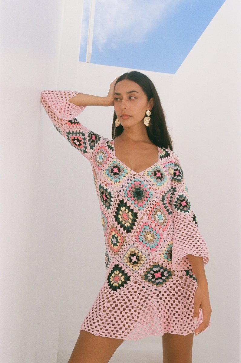ワンピース andmary Heart crochet mini dress pink ANDMARY】Heart crochet mini dress