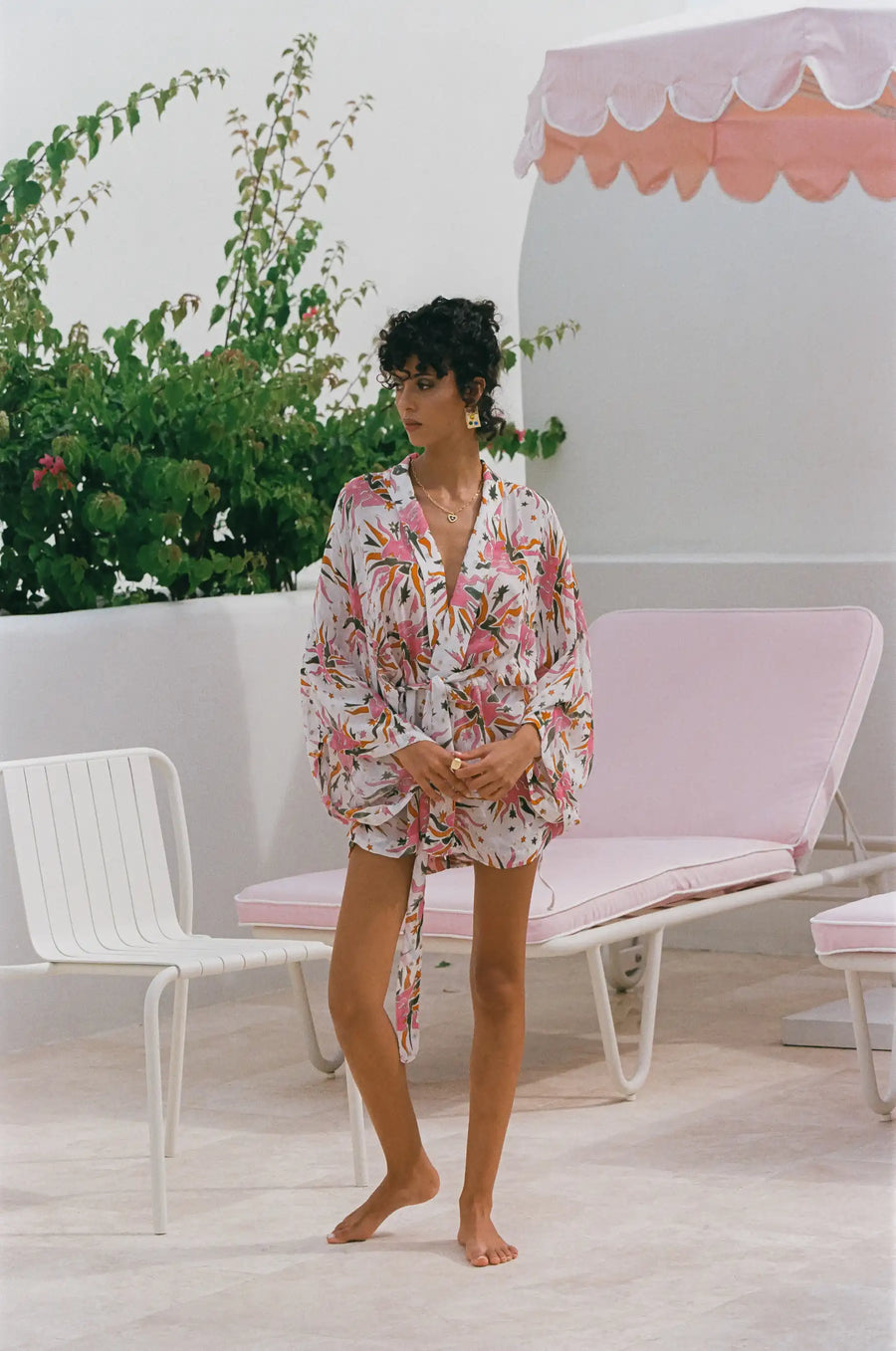 Women wearing the Brighton Luxurious White Robe in terrace