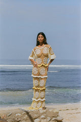 Daisy Crochet Dress White and Yellow - Oceanus Swimwear